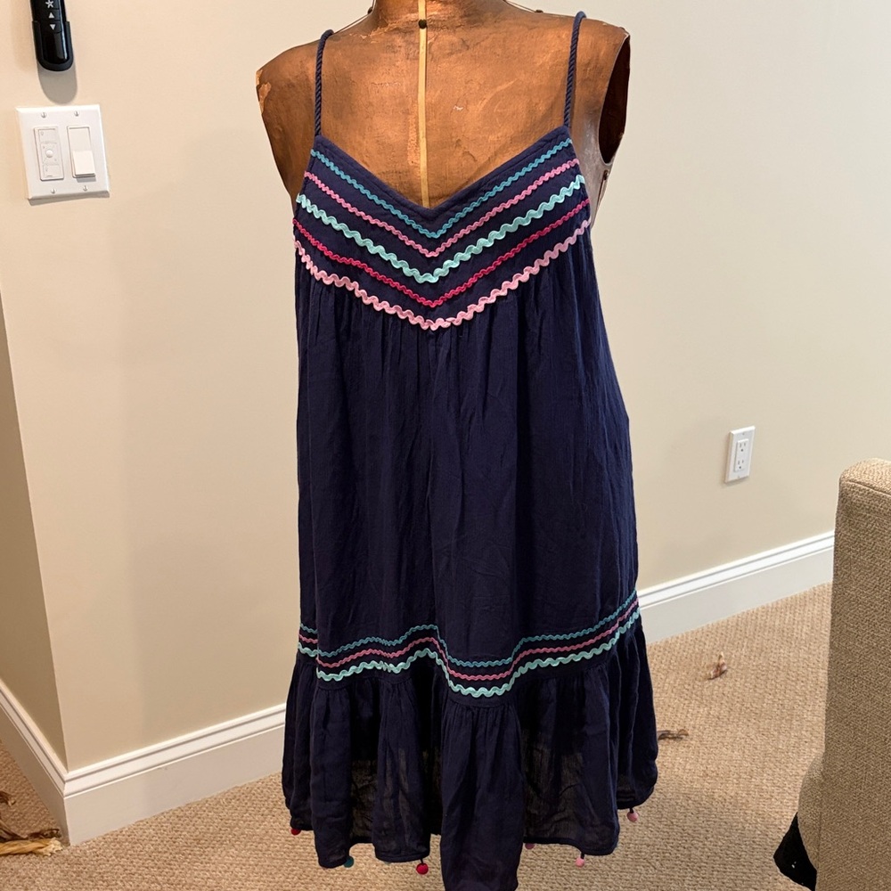 NWT Nanette Lepore Navy Gauze Ric Rac Swim Cover Up Size Large